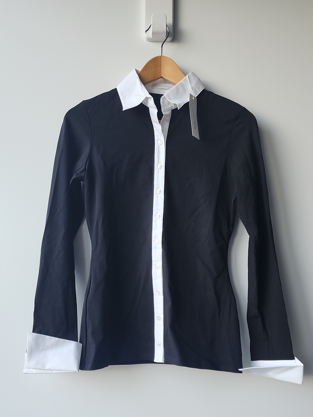 BNWT Anne Fontaine Nuage Contrast Stretch Fitted Button Down Shirt